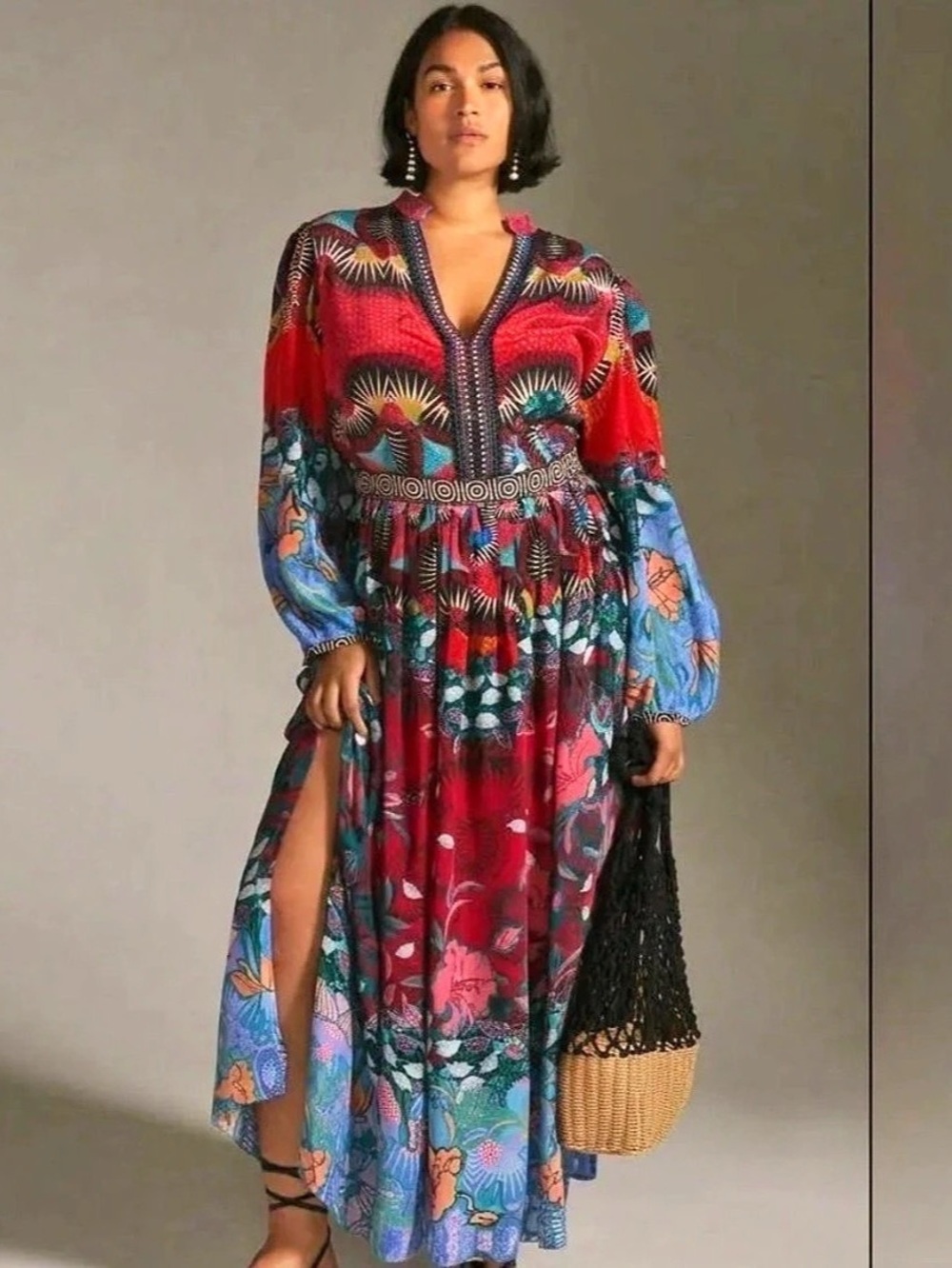 Anthropology Dress Floral Maxi Dress Red & Blue Size 2X NWT
